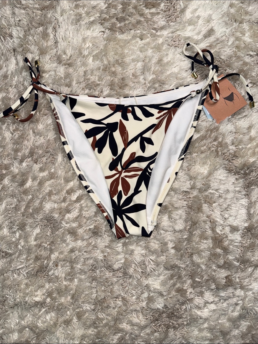 Shade & Shore Cream Leaf Print Bikini Bottom